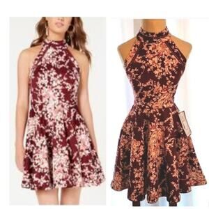 B. Darlin Floral Fit & Flare Mini Dress Sz 3 /4 Red Sleeveless Prom Wedding Glam